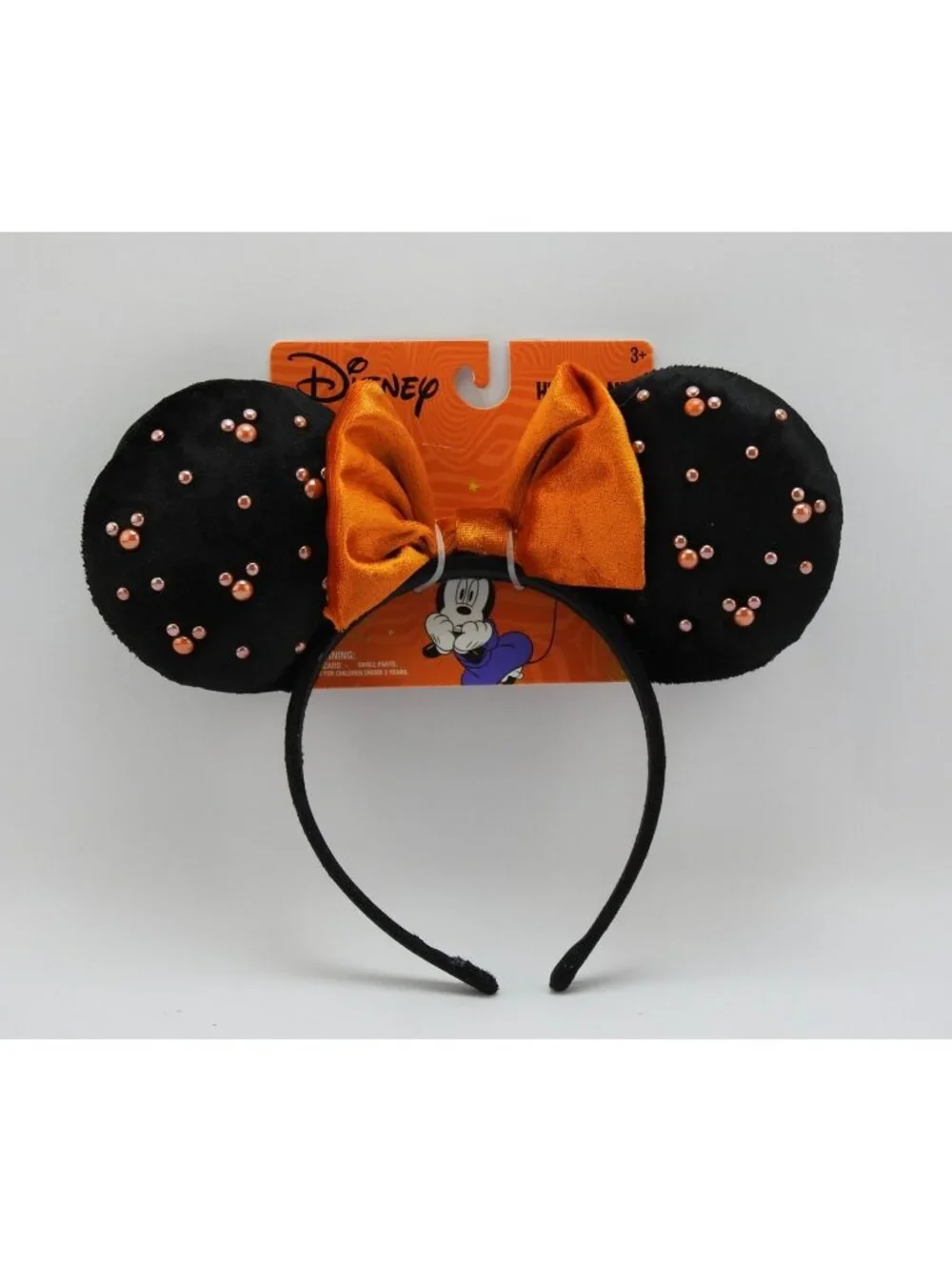 Disney Minnie Mouse Halloween Ears Headband Orange Bow Rhinestones New